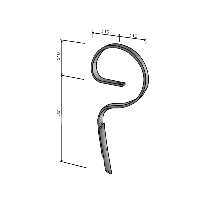 Ελατήριο Καλλιεργητή Flex 32x12 Ίσιο Ψηλό L450mm χωρίς Νύχι Bianchi