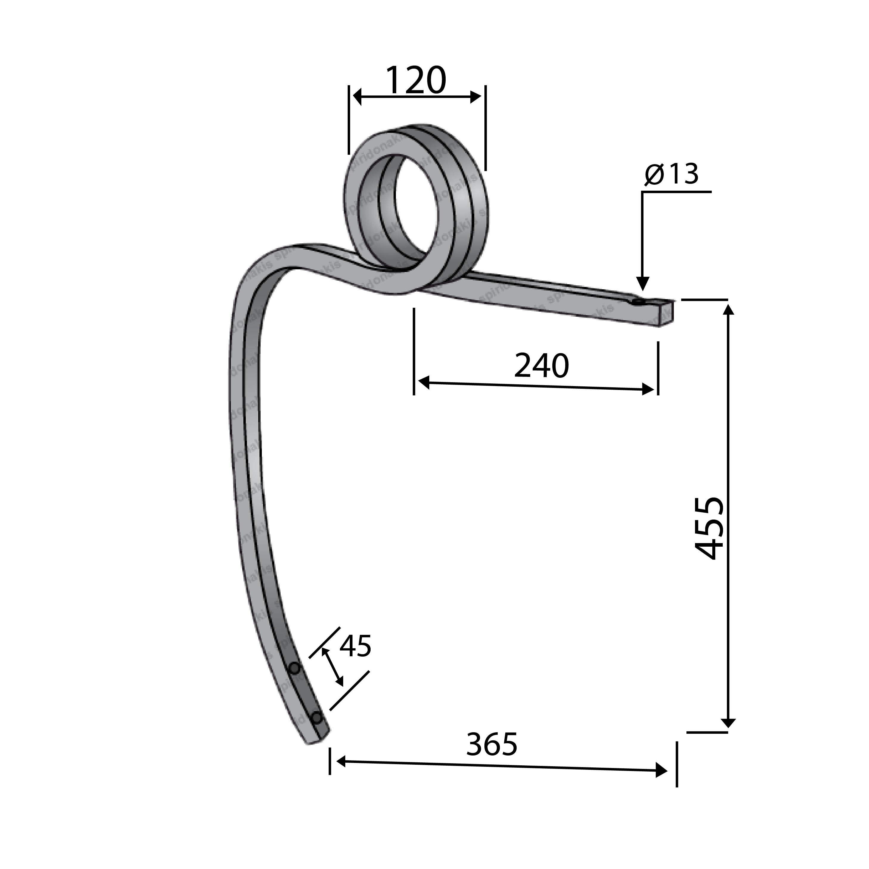 Cultivator Double Coil Tine 25x25 Without Point Left Bianchi