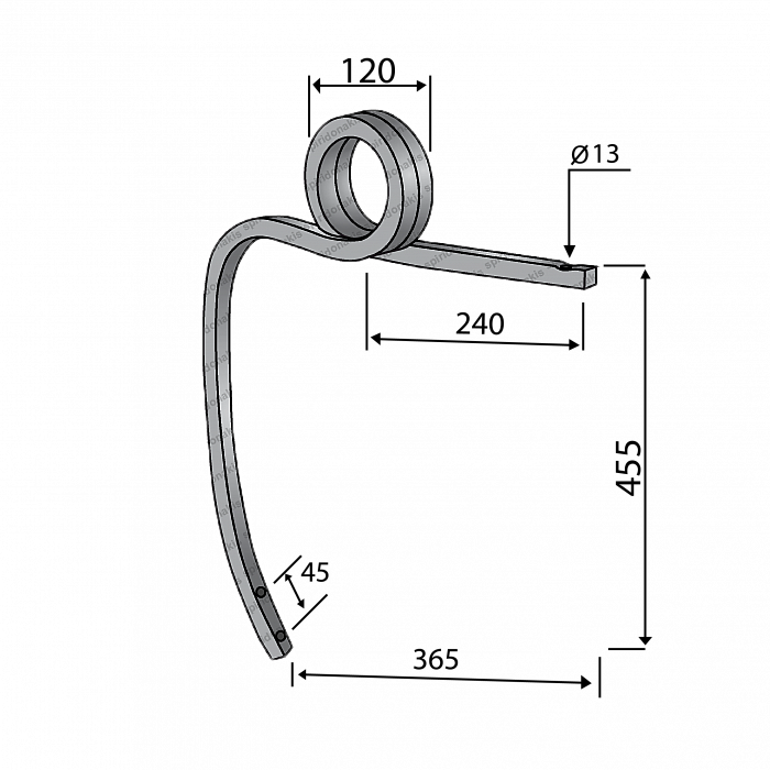 Cultivator Double Coil Tine 25x25 Without Point Left Bianchi
