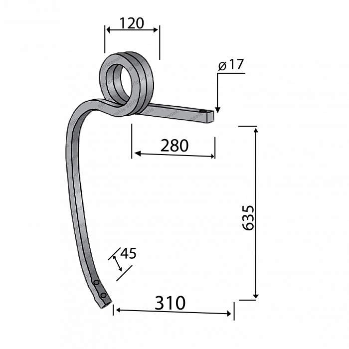 Cultivator Double Coil Tine 30x30 Without Point Left Bianchi