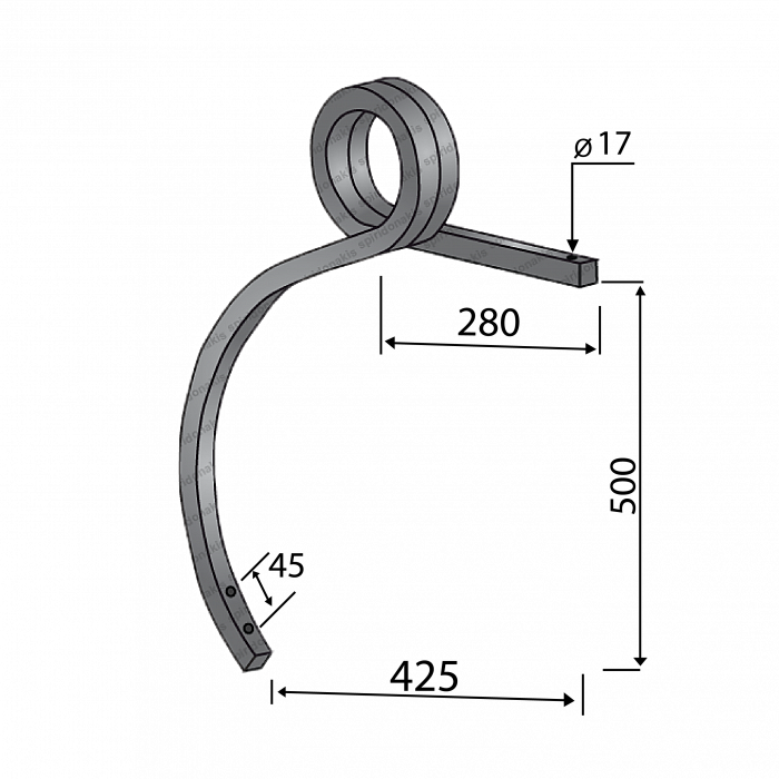Cultivator Double Coil Tine 27x27 Without Point Left Bianchi