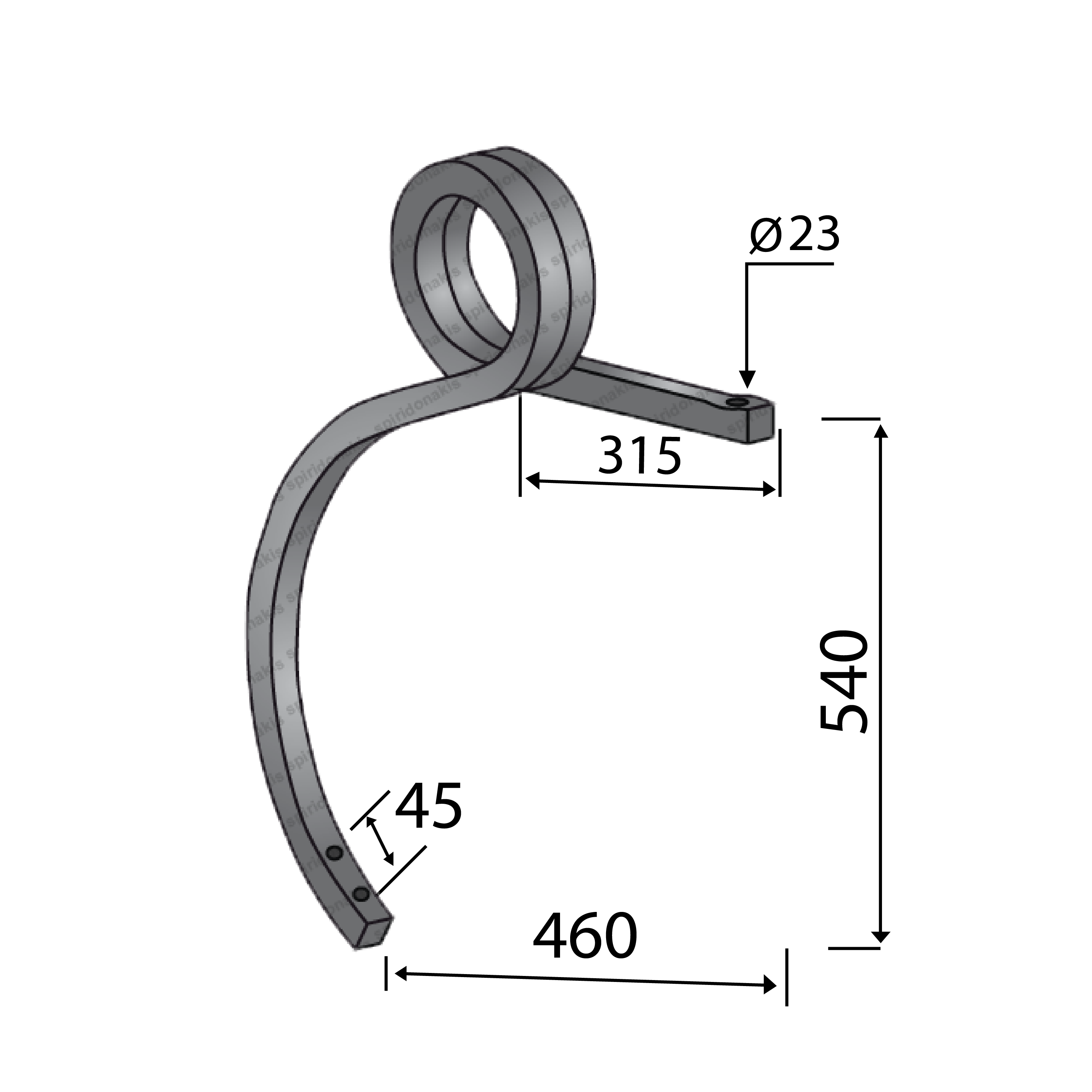 Cultivator Double Coil tine 32x32 Without Point Right Biachi
