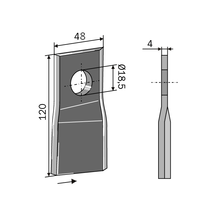 Drum Mower Blade Pitched 120x48x4 Right