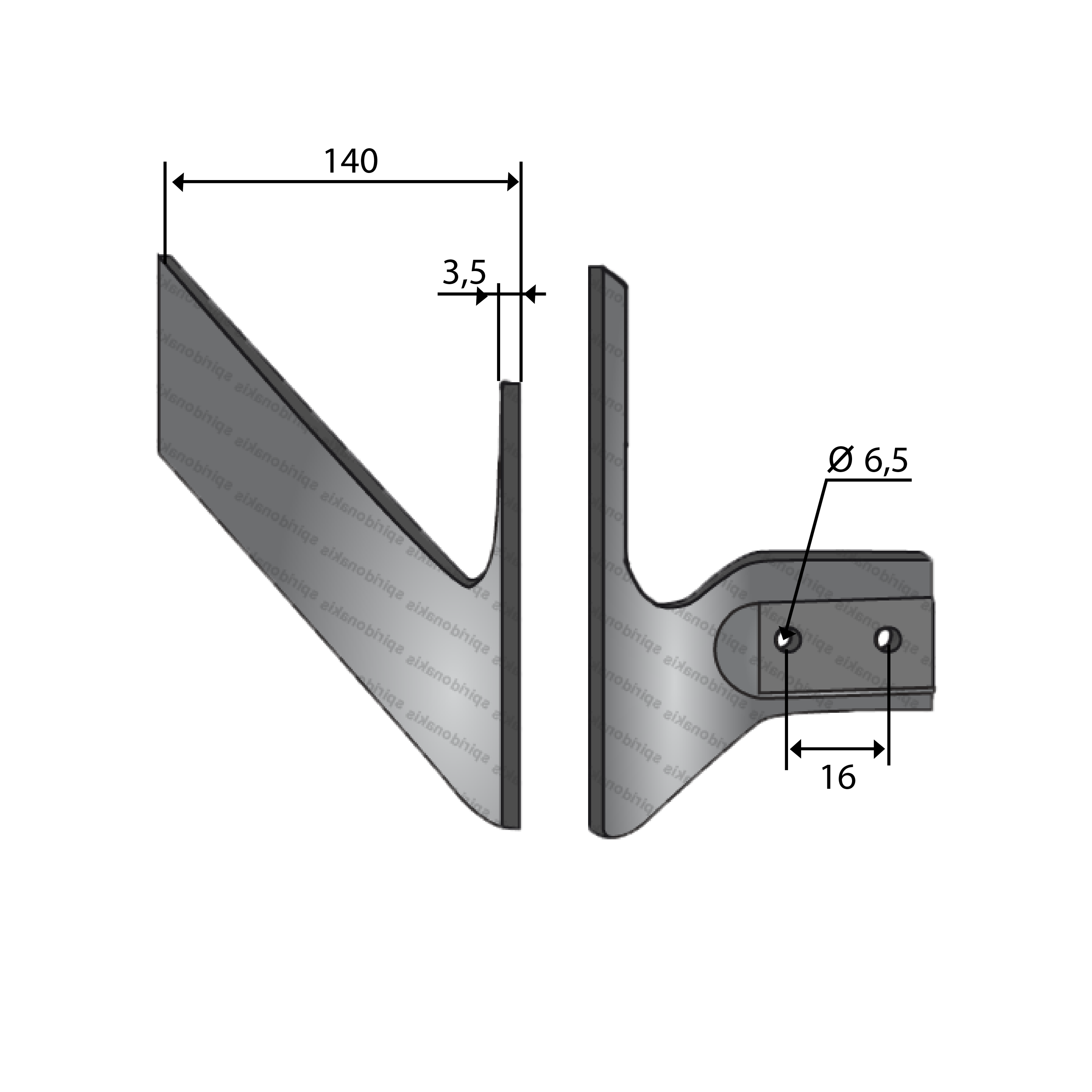 Row Crop Cultivator Flap 140x3,5 Left Ofas