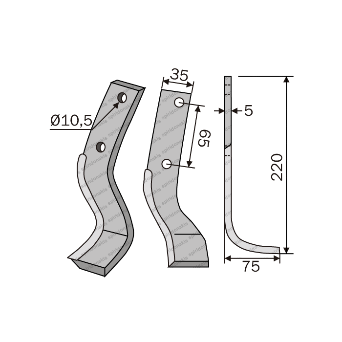 Μαχαίρι Bolens Δρεπάνι 35x5 ΚΚ65 Ø10.5