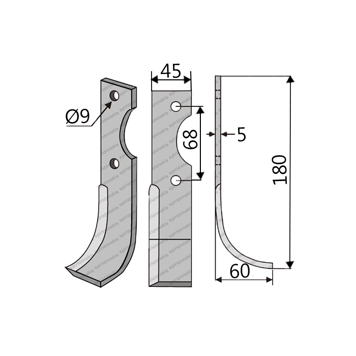 Μαχαίρι Benassi 145617 50 E.T. 45x5/ΚΚ68/Ø9 L180 Δεξί