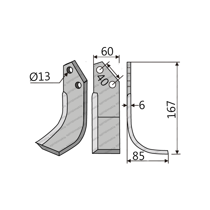 Rotary Cultivator Blade 60x6 Ø13 ΚΚ40 Agritech