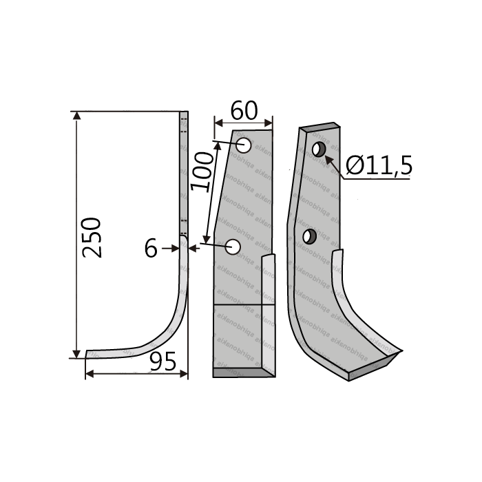Rotary Cultivator Blade 360634 60x6 Φ11,5 ΚΚ99 Goldoni Left Rotary Cultivator Blade 360634 60x6 Φ11,5 ΚΚ99 Goldoni Left