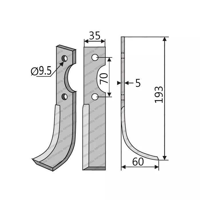 Rotary Cultivator Blade 35x5 Φ9.5 ΚΚ70 Master Left