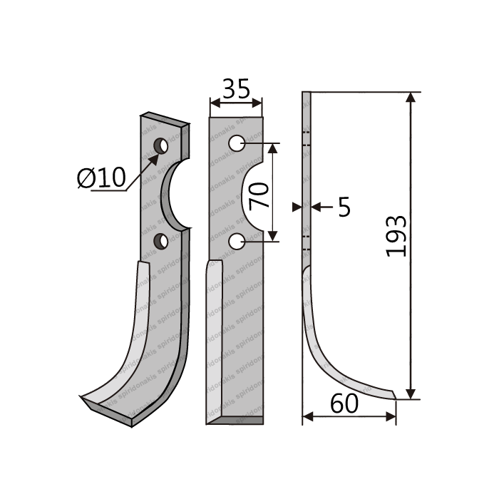 Rotary Cultivator Blade 35x5 Φ10 ΚΚ70 Master Right