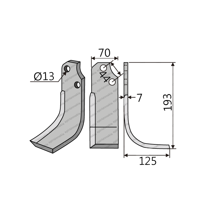 Rotary Cultivator Blade Adaptable with Maschio-Pythagora Curved 70x7