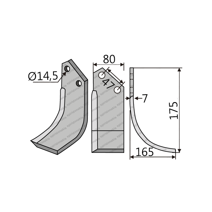 Rotary Cultivator Blade Adaptable with Maschio UN Curved (80Χ7/ΚΚ47/Φ14.5)