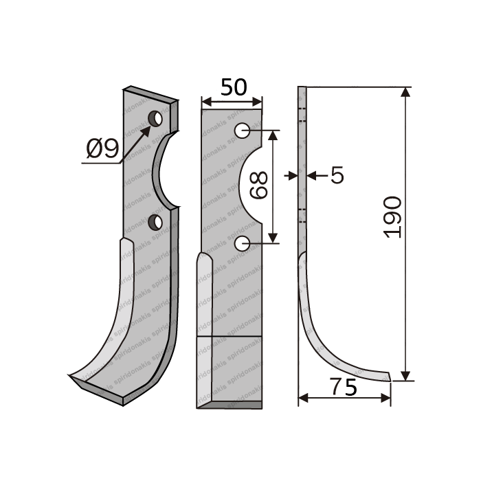 Rotary Cultivator Blade Benassi BL75 50x6/ΚΚ68/Ø9 Rotary Cultivator Blade Benassi BL75 50x6/ΚΚ68/Ø9