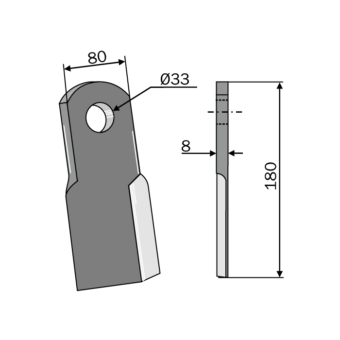 Μαχαίρι Σβούρας 80x8 L.180mm Φ33 Εγχώριο