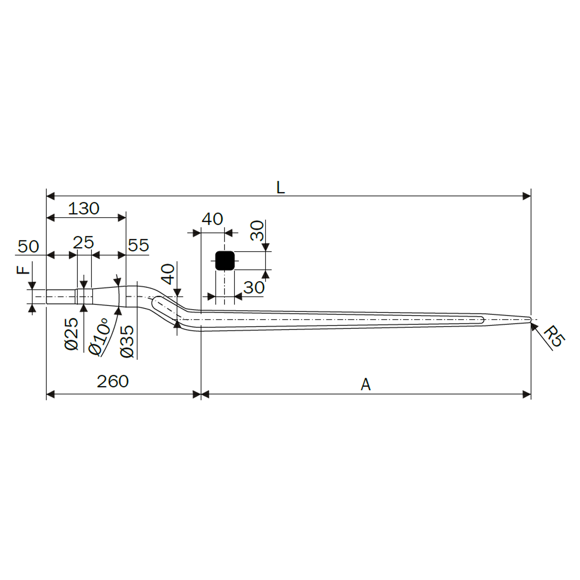 Front Loader Spear 51688 Curved Ø36 BPT