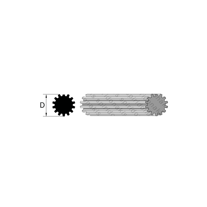 PTO Shaft Male Splined Φ40 z14 L.1000mm Binacchi