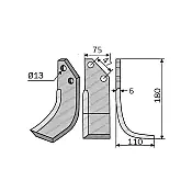 Rotary Cultivator Blade Fer-Murat. Curved 75x6 Rotary Cultivator Blade Fer-Murat. Curved 75x6