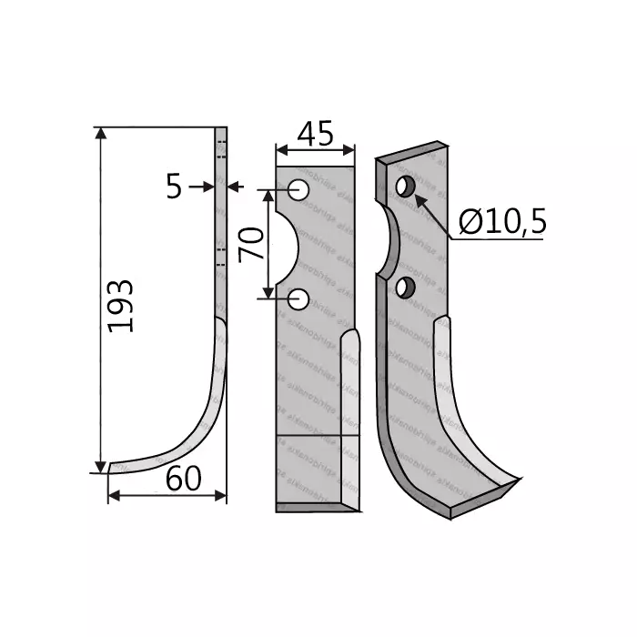 Rotary Cultivator Blade 45x5 Ø10,5 ΚΚ70 Armatha Left Rotary Cultivator Blade 45x5 Ø10,5 ΚΚ70 Armatha Left