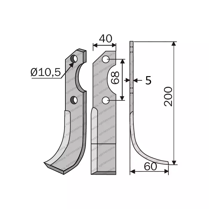 Rotary Cultivator Blade Barbieri Rlg1 40x5 ΚΚ68 Ø10,5
