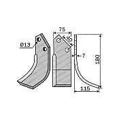 Rotary Cultivator Blade 375756 75x7 Ø13 ΚΚ40 Dondi Right Rotary Cultivator Blade 375756 75x7 Ø13 ΚΚ40 Dondi Right