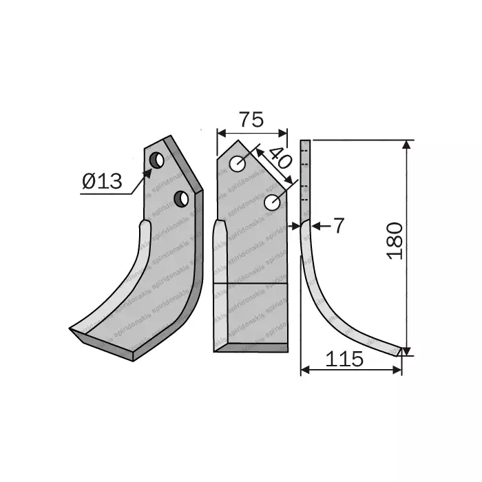 Rotary Cultivator Blade 375756 75x7 Ø13 ΚΚ40 Dondi Right Rotary Cultivator Blade 375756 75x7 Ø13 ΚΚ40 Dondi Right