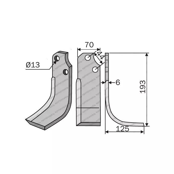 Rotary Cultivator Blade Maschio-Pythagora Curved 70x7 Rotary Cultivator Blade Maschio-Pythagora Curved 70x7
